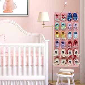 HUHYNN Baby Shoe Organizer for 12 Pairs of Boys Girls Baby Shoes, Double Sided Baby Shoe Organizer with Multiple Pockets(No Accessories Included) (Pink)