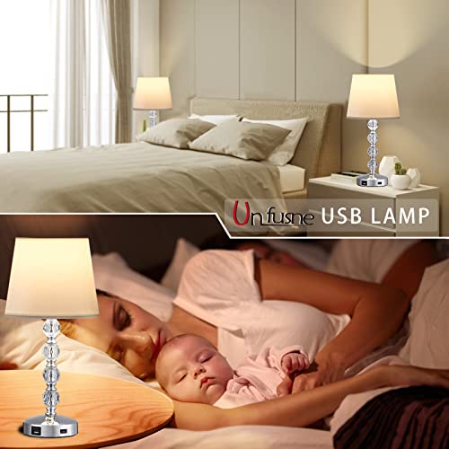 Unfusne Lamps for bedrooms Set of 4, Touch Control Table Lamp 3 Way Dimmable Nightstand Lamp with Fabric Shade, Small Lamp Set of 2 for Living Room, Dorm, Home,Office