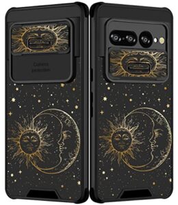 goocrux for google pixel 7 pro case sun and moon stars for girls women cute space girly phone cover fashion gold print unique design with slide camera cover aesthetic cases for pixel 7 pro 5g 6.7 inch