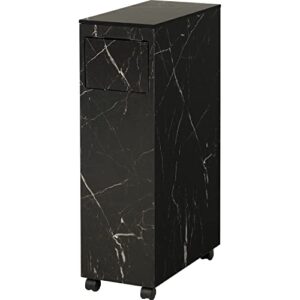 萩原(hagihara) hagiwara mud-6953mbk trash can, slim, 1.5 gal (45 l), with casters, width 7.9 x depth 15.7 x height 27.0 inches (20 x 40 x 68.5 cm), vertical type, marble style, black