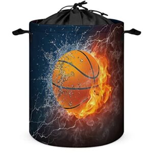 Basketball Laundry Hamper Fire Water Ball Kids Laundry Basket Sports Dirty Clothes Storage Basket Collapsible Waterproof Toy Organizer for Boys Bedrooms