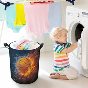 Basketball Laundry Hamper Fire Water Ball Kids Laundry Basket Sports Dirty Clothes Storage Basket Collapsible Waterproof Toy Organizer for Boys Bedrooms