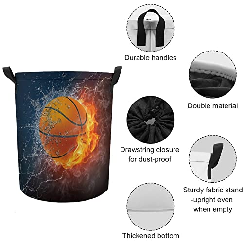 Basketball Laundry Hamper Fire Water Ball Kids Laundry Basket Sports Dirty Clothes Storage Basket Collapsible Waterproof Toy Organizer for Boys Bedrooms