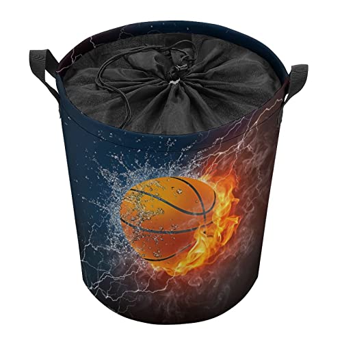 Basketball Laundry Hamper Fire Water Ball Kids Laundry Basket Sports Dirty Clothes Storage Basket Collapsible Waterproof Toy Organizer for Boys Bedrooms