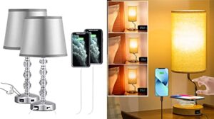 unfusne lamps for bedrooms set of 3, touch control table lamp 3 way dimmable nightstand lamp with white fabric shade, small lamp