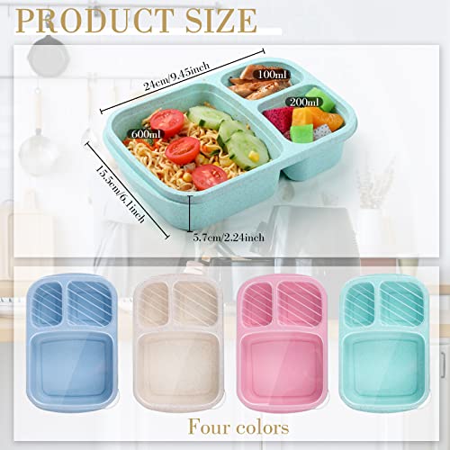 20 Pieces Bento Lunch Box for Kids, 3 Compartment Lunch Box Containers, Kids Meal Prep Containers Reusable Wheat Straw Lunch Containers Food Storage Bento Box for Schools and Travel (Multicolored)