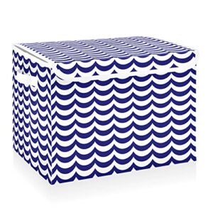 cataku retro blue waves storage bins with lids and handles, fabric large storage container cube basket with lid decorative storage boxes for organizing clothes