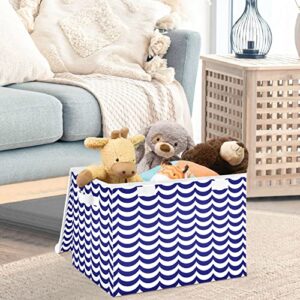 CaTaKu Retro Blue Waves Storage Bins with Lids and Handles, Fabric Large Storage Container Cube Basket with Lid Decorative Storage Boxes for Organizing Clothes