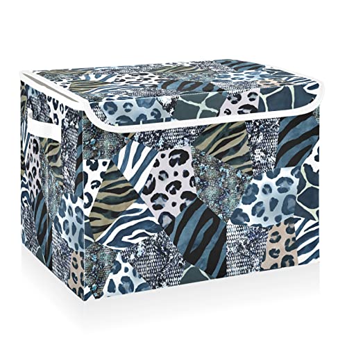 CaTaKu Marble Animal Print Storage Bins with Lids and Handles, Fabric Large Storage Container Cube Basket with Lid Decorative Storage Boxes for Organizing Clothes