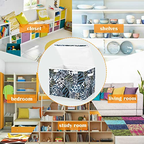 CaTaKu Marble Animal Print Storage Bins with Lids and Handles, Fabric Large Storage Container Cube Basket with Lid Decorative Storage Boxes for Organizing Clothes