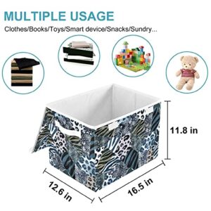 CaTaKu Marble Animal Print Storage Bins with Lids and Handles, Fabric Large Storage Container Cube Basket with Lid Decorative Storage Boxes for Organizing Clothes