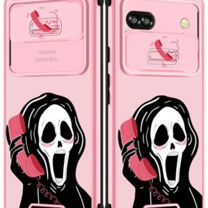 Goocrux for Google Pixel 6A Case Skeleton for Women Girls Cute Skull Girly Phone Cover Gothic Design Aesthetic with Slide Camera Cover Funny Goth Cool Cases for Pixel 6A 5G 6.1 inch