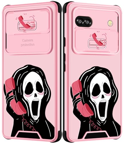 Goocrux for Google Pixel 6A Case Skeleton for Women Girls Cute Skull Girly Phone Cover Gothic Design Aesthetic with Slide Camera Cover Funny Goth Cool Cases for Pixel 6A 5G 6.1 inch