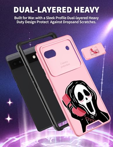 Goocrux for Google Pixel 6A Case Skeleton for Women Girls Cute Skull Girly Phone Cover Gothic Design Aesthetic with Slide Camera Cover Funny Goth Cool Cases for Pixel 6A 5G 6.1 inch