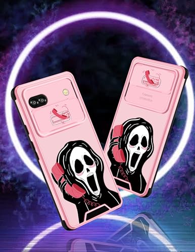 Goocrux for Google Pixel 6A Case Skeleton for Women Girls Cute Skull Girly Phone Cover Gothic Design Aesthetic with Slide Camera Cover Funny Goth Cool Cases for Pixel 6A 5G 6.1 inch