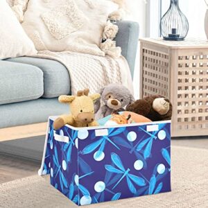 CaTaKu Cute Blue Dragonfly Storage Bins with Lids and Handles, Fabric Large Storage Container Cube Basket with Lid Decorative Storage Boxes for Organizing Clothes