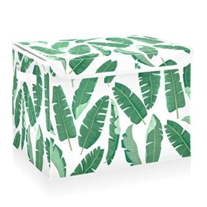 cataku green banana leaves storage bins with lids and handles, fabric large storage container cube basket with lid decorative storage boxes for organizing clothes