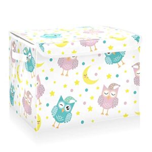 cataku owls moon stars storage bins with lids and handles, fabric large storage container cube basket with lid decorative storage boxes for organizing clothes