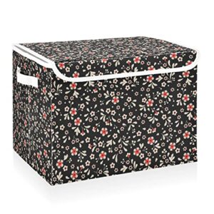 cataku floral vintage boho storage bins with lids and handles, fabric large storage container cube basket with lid decorative storage boxes for organizing clothes