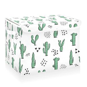 cataku cute cactus white storage bins with lids and handles, fabric large storage container cube basket with lid decorative storage boxes for organizing clothes