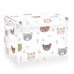 cataku forest bear cute storage bins with lids and handles, fabric large storage container cube basket with lid decorative storage boxes for organizing clothes