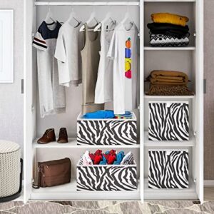 Kigai Zebra Print Cube Storage Bins - 11x11x11 in Large Foldable Cubes Organizer Storage Basket for Home Office, Nursery, Shelf, Closet