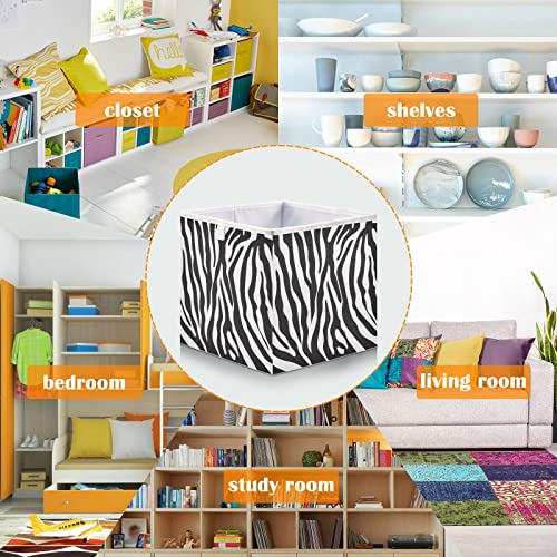 Kigai Zebra Print Cube Storage Bins - 11x11x11 in Large Foldable Cubes Organizer Storage Basket for Home Office, Nursery, Shelf, Closet