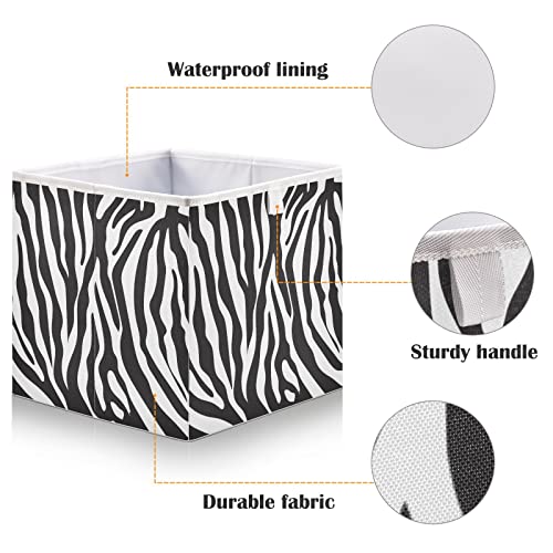 Kigai Zebra Print Cube Storage Bins - 11x11x11 in Large Foldable Cubes Organizer Storage Basket for Home Office, Nursery, Shelf, Closet