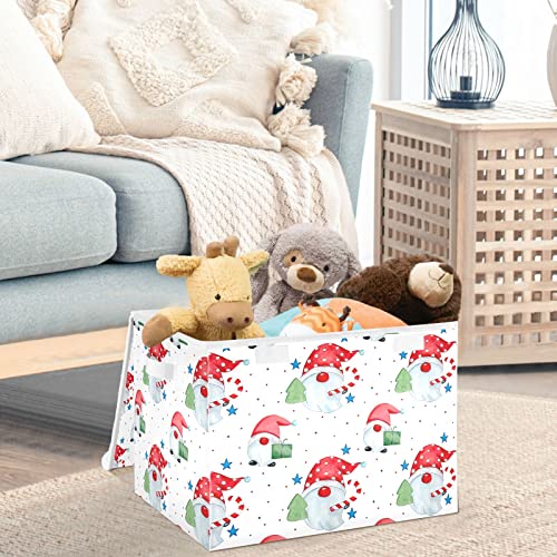 CaTaKu Star Gnome Cute Storage Bins with Lids and Handles, Fabric Large Storage Container Cube Basket with Lid Decorative Storage Boxes for Organizing Clothes