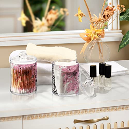 WELLDAY Apothecary Jars Bathroom Storage Organizer with Lid - 14 oz Qtip Holder Storage Canister, Pink Paris Tower Clear Plastic Jar for Cotton Swab, Cotton Ball, Floss Picks, Makeup Sponges,Hair Clip