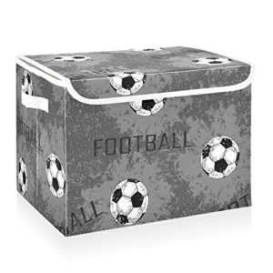 cataku gray sport football storage bins with lids and handles, fabric large storage container cube basket with lid decorative storage boxes for organizing clothes