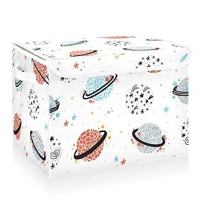cataku cartoon space planet star storage bins with lids and handles, fabric large storage container cube basket with lid decorative storage boxes for organizing clothes