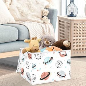 CaTaKu Cartoon Space Planet Star Storage Bins with Lids and Handles, Fabric Large Storage Container Cube Basket with Lid Decorative Storage Boxes for Organizing Clothes
