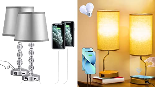 Unfusne Lamps for bedrooms Set of 4, Touch Control Table Lamp 3 Way Dimmable Nightstand Lamp with Fabric Shade, Small Lamp Set of 2 for Living Room, Dorm, Home,Office