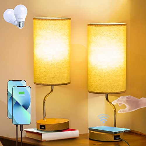 Unfusne Lamps for bedrooms Set of 4, Touch Control Table Lamp 3 Way Dimmable Nightstand Lamp with Fabric Shade, Small Lamp Set of 2 for Living Room, Dorm, Home,Office