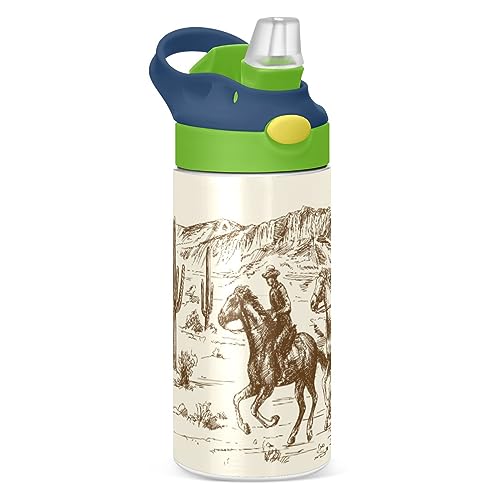 xigua West Cow Boy Kids Water Bottle,Vacuum Insulated Bottles with Straw Lid,Leakproof Stainless Steel Thermos Bottles for Girls and Boys