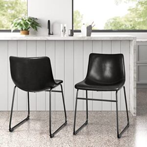 LEMBERI 18 inch Bar Stools Set of 2 Modern Barstools, Faux Leather Upholstered Stool with Back and Metal Legs, Armless Bar Kitchen & Dining Room Chairs (Black, 2pcs 18")