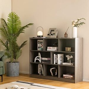 Giantex 8 Cube Bookcase, Freestanding 3-Tier Open Bookshelf, Modern Storage Display Cabinet, Wood Cube Storage Organizer for Living Room, Kid’s Room, Grey