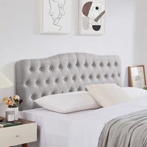 iroomy upholstered full headboard, button diamond tufted headboard with adjustable height and solid wood leg, linen fabric padded headboard for full size bed, mordern head board, grey