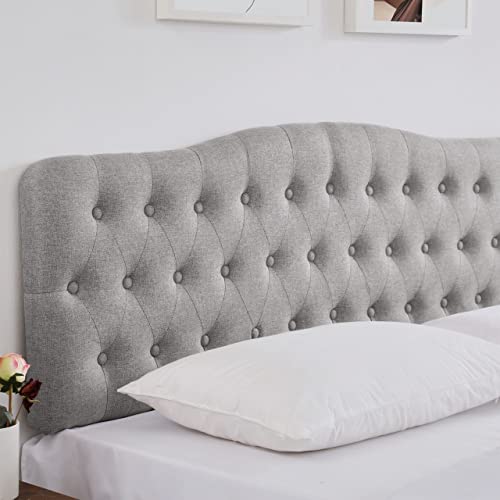 Iroomy Upholstered Full Headboard, Button Diamond Tufted Headboard with Adjustable Height and Solid Wood Leg, Linen Fabric Padded Headboard for Full Size Bed, Mordern Head Board, Grey