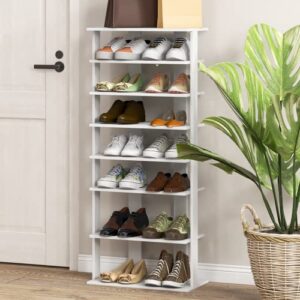 tangkula 7-tier vertical shoe rack, patented entryway wooden double rows shoes rack with anti-toppling device, narrow shoe rack organizer, space saving shoes storage stand for front door