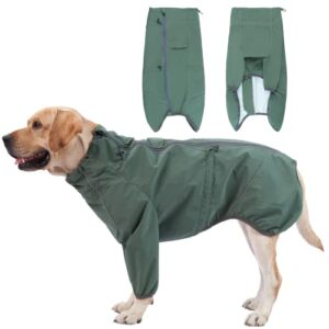 rozkitch dog jacket waterproof dog raincoat with zipper harness opening reflective strip for small medium large dog, windproof adjustable rainwear with two leg protectors high collar, pet vest green