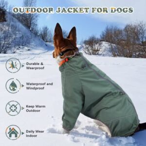 ROZKITCH Dog Jacket Waterproof Dog Raincoat with Zipper Harness Opening Reflective Strip for Small Medium Large Dog, Windproof Adjustable Rainwear with Two Leg Protectors High Collar, Pet Vest Green