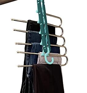 5 Tier Multi-Functional Space Saving Pants Hangers for Hanging Pants, Scarfs, Belts, Shirts, Etc. (Multiple Colors) (Blue)
