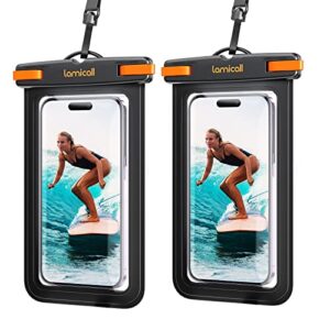 lamicall waterproof phone pouch case - [2 pack][easy lock & heavy duty] ipx8 water proof cell phone dry bag for iphone 14 13 12 11 xs xr x pro max plus mini, s22 s21 ultra, more 4-7" cellphones, black