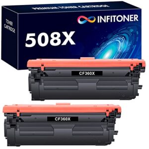 508x 508a black high yield toner 2 pack: m553 black toner replacement for hp 508x 508a cf360a cf360x works for hp color laserjet enterprise m553 m552 mfp m577 series printer ink cf360xd