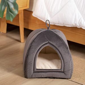 KASENTEX Cat Bed for Indoor Cats, 2-in-1 Cat House Pet Supplies for Kitten and Small Cat or Dog - Animal Cave, Cat Tent with Removable Washable Pillow Cushion (Dark Grey 15x15x15)