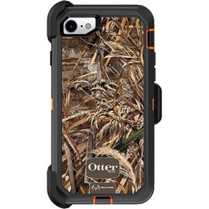 otterbox defender series case for iphone se (3rd & 2nd gen) & iphone 8/7 (only - not plus) - holster clip included - non-retail packaging - realtree max 5hd (blaze orange/black/max 5 design)