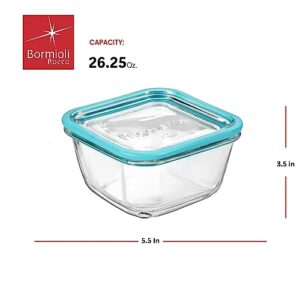 Bormioli Rocco Frigoverre Future 26.25 Oz.. Square Food Storage Container, Made From Durable Glass, Dishwasher Safe, Made In Italy