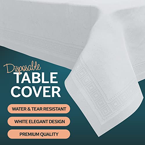 HOUZZKINGZ USA Paper Tablecloths for Rectangle Tables | 54” X 108” – 6 Pack | White Paper Disposable Tablecloth | 3-Ply Premium Paper & Plastic Table Cloths for Parties Disposable